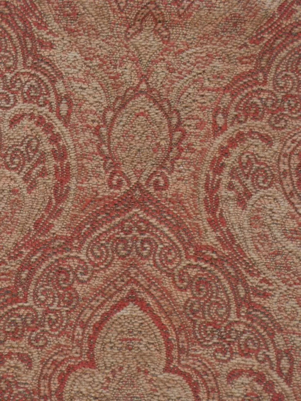Restoration Hardware-Soft Chenille Red/Gold Paisley Tapestry Pillow Fringe Cover